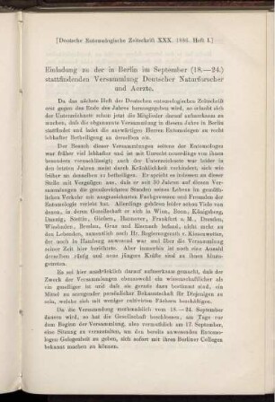 Einladung zu der in Berlin im September (18. - 24.) stattfindenden Versammlung Deutscher Naturforscher und Aerzte