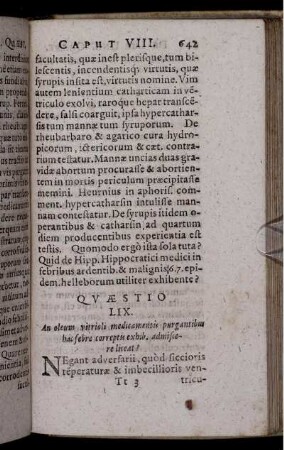 Quaestio LIX. An oleum vitrioli medicamentis purgantibus hac febre correptis exhib. admiscere liceat?