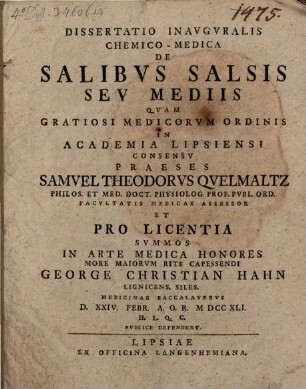 Diss. inaug. chem.-med. de salibus salsis seu mediis