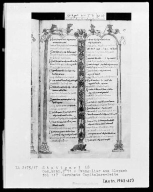 Evangeliar aus Alspach (Elsass) — Capitulare-Seite, Folio 117recto