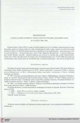 Sprawozdanie z działalności Komitetu Nauk o Sztuce Polskiej Akademii Nauk w latach 1988-1990