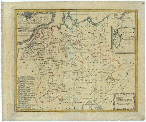 Mappa chorographica Omnivm Episcopatvvm Germaniae ab AC. MD ad MDCCLX existentium. : II. Episcopatuu[m] ante primum millenarium qui vel desierunt vel in alia loca aut nomina transierunt. III. Locorum omnium ubi Concilia Germaniae habita fuere nomina et Sedes, dicata ... ac Domino, Domino Iohanni Mavritio Gvstavo Comiti De Manderscheid, ... a Iosepho Harzheim, S.I.