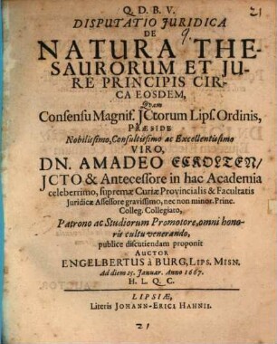 Disputatio Juridica De Natura Thesaurorum Et Jure Principis Circa Eosdem