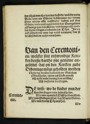 Van den Ceremonien/ welcker sint uthwendige Kercken denste ...