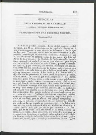Memorias de una hermana de la caridad : Publicadas por Madame Gagne [Elisa Moreau] y traducidas por una señorita Quiteña