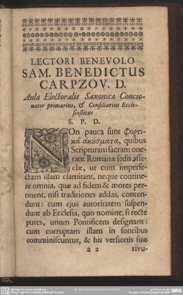 Lectori Benevolo Sam. Benedictus Carpzov. D.