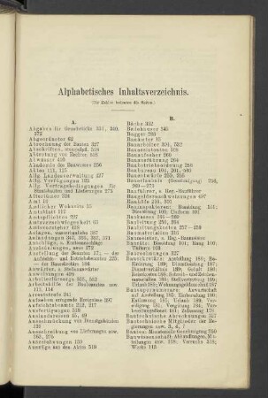 Alphabetisches Inhaltsverzeichnis.