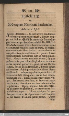 Epistola 118. ad M. Georgium Henricum Burchardum