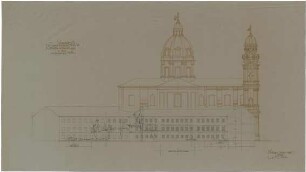 Gsaenger, Gustav; München, Theatinerstr.; Bayerisches Kultusministerium, Erweiterung - Vorprojekt A Erweiterungsbau, Hofseite Nord (Ansicht)