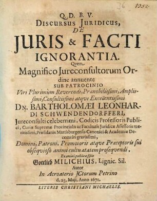 Discursus iuridicus de iuris et facti ignorantia