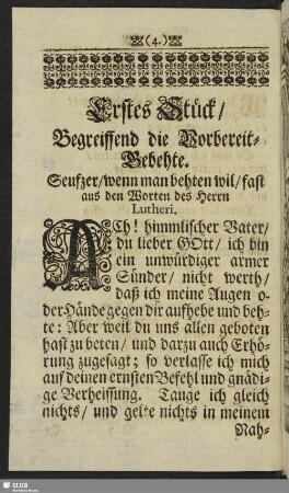 Erstes Stück, Begreiffend die Vorbereit-Gebehte