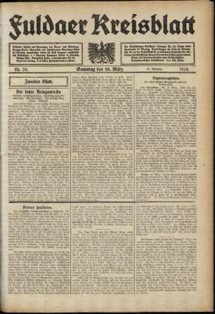Zweite Ausgabe vom Samstag, den 20. März 1915.