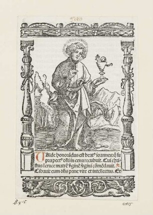 Heiliger Johannes der Evangelist, aus: Peter Apian, "Hortulus anime", Nürnberg 1517
