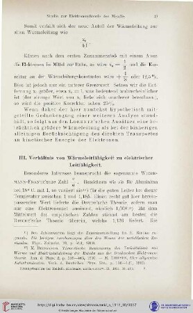 III. Verhältnis von Wärmeleitfähigkeit zu elektrischer Leitfähigkeit