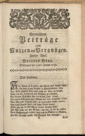 Drittes Blat, ... den 21ten Jenner 1747