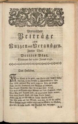 Drittes Blat, ... den 21ten Jenner 1747