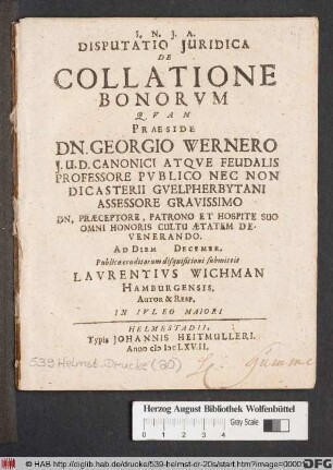 Disputatio Iuridica De Collatione Bonorum