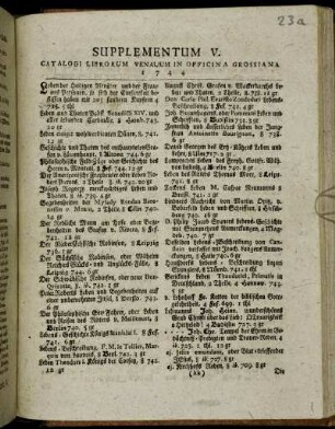 5: Supplementum ... catalogi librorum venalium in Officina Grossiana