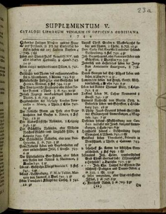 5: Supplementum ... catalogi librorum venalium in Officina Grossiana