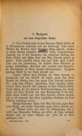 Die Staatskonkurs-Aufgaben für den höheren Justiz- und Verwaltungsdienst im Königreich Bayern. 1. 1891 (1892)