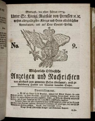 No. 9. Montags, den 28ten Februar 1774