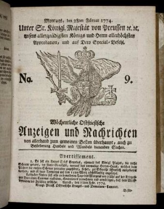 No. 9. Montags, den 28ten Februar 1774