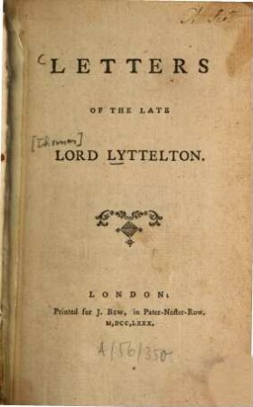 Letters of the late Lord Lyttelton