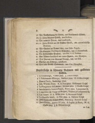 Kupferstiche in schwarze Rahmen mit goldenen Leisten.
