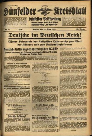 Erste Ausgabe vom Montag, den 28. März 1938.