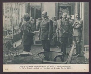 Feier des 30 jährigen Regierungsjubiläums des Kaisers im Großen Hauptquartier [15.6.1918]. Der Kaiser, Generalfeldmarschall von Hindenburg und Kronprinz Friedrich Wilhelm.