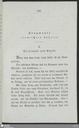 Fragmente vermischten Inhalts. I. Philosophie und Physik
