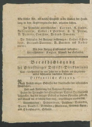 Berathschlagung des Strasburger Distrikt-Direktoriums ...