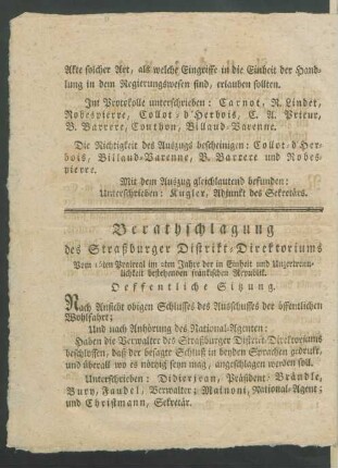 Berathschlagung des Strasburger Distrikt-Direktoriums ...