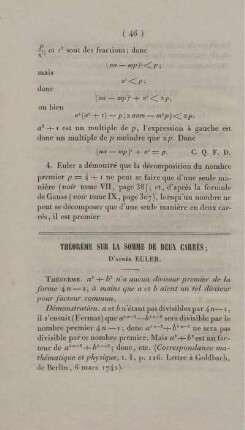 Théorème sur la somme de deux carrés.