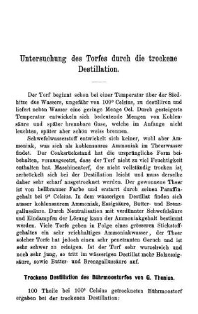 Untersuchung des Torfes durch die trockene Destillation.