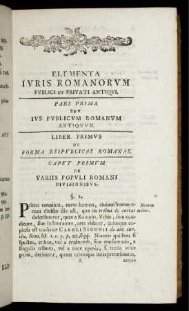 Liber primus. De forma reipublicae Romanae.
