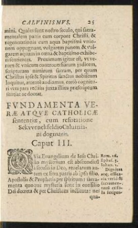 Fundamenta Verae Atque Catholicae sententiae, cum refutatione Schwenckfeldio Calviniani dogmatis. Caput III.