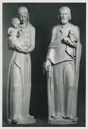 Holzschnitz-Arbeit "Madonna und Hl. Josef" von Gg. Lang sel. Erben