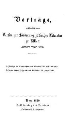 Jüdisches im Christenthum des Reformationszeitalters : Vortrag / geh. ... von [Moritz] Güdemann
