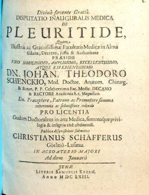 Disputatio Inauguralis Medica De Pleuritide