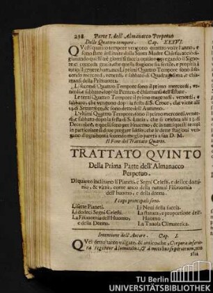 Trattato Qvinto Della Prima Parte dell'Almanacco Perpetuo.