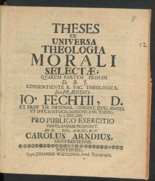 Theses Ex Universa Theologia Morali Selectae