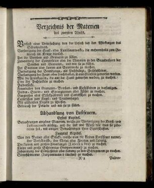 Verzeichniß der Materien des zweyten Theils.