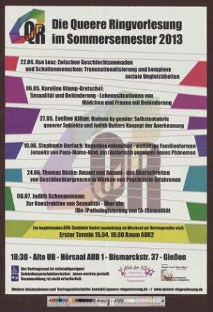 Die Queere Ringvorlesung im Sommersemester 2013