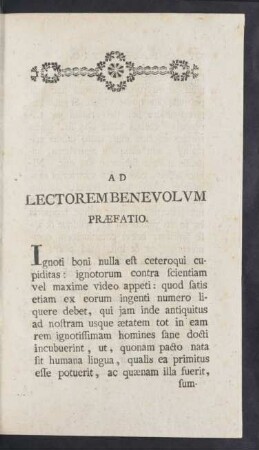 Ad Lectorem Benevolum Praefatio