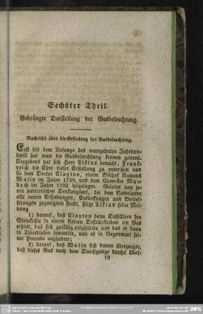 Sechster Theil. Gedrängte Darstellung der Gasbeleuchtung