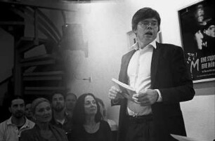 Berlin-Mitte : In Berlin-Mitte, Brecht-Haus, Abschluss der Dichterleben-Reihe, Begrüssung Dr, Christian Hippe, zweite Reihe links: Kaspar Pietrass, Mitte: Moritz Pietrass