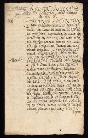 Todesanzeige des stud. theol. Lorenz Ashasverus Danus, 1620.