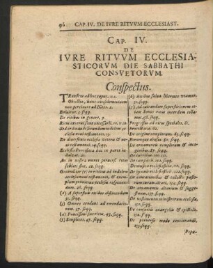 Cap. IV. De Ivre Ritvvm Ecclesiasticorvm Die Sabbathi Consvetorvm.
