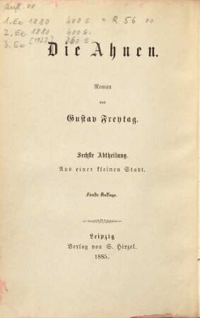 Die Ahnen : Roman, Sechste Abtheilung. Aus einer kleinen Stadt